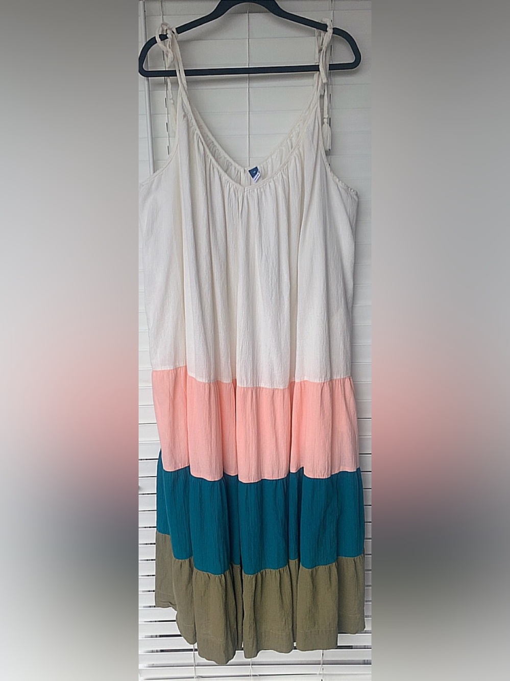 Old Navy 3X Colorblock Maxi Dress Tie Straps Boho Cotton